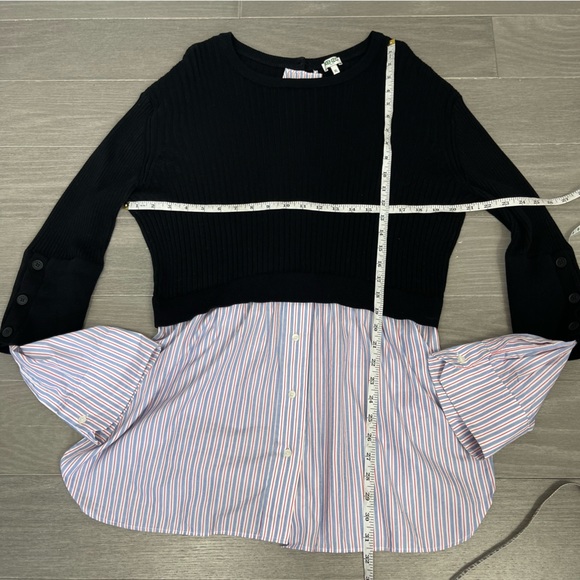 KENZO PARIS LAYERED RIBBED COTTON BLEND KNIT AND COTTON POPLIN SWEATER SHIRT XL - Picture 15 of 16